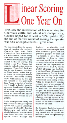 1997 - Linear Scoring Reflection - "Linear Scoring One Year On" (Irish Charolais Cattle Society)