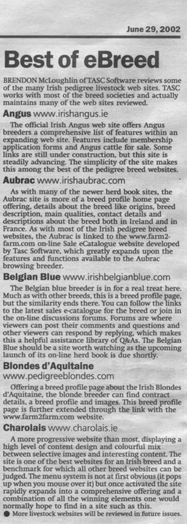 2002 - "Best of ebreed" - (Pedigree News / The Farmers Journal)