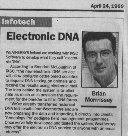 1999 - eDNA Launch - "Electronic DNA" (Infotech / The Farmers Journal)