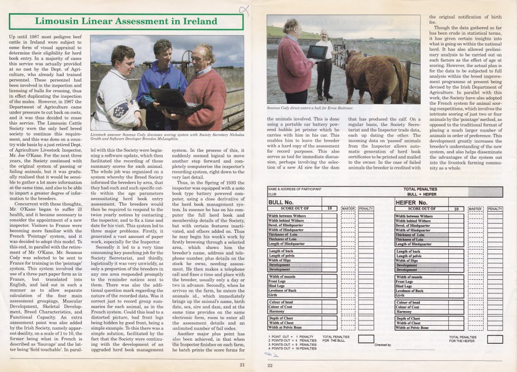 1993 - Limousin Linear Assessment In Ireland - (Irish Limousin Cattle Breed Society Yearbook)